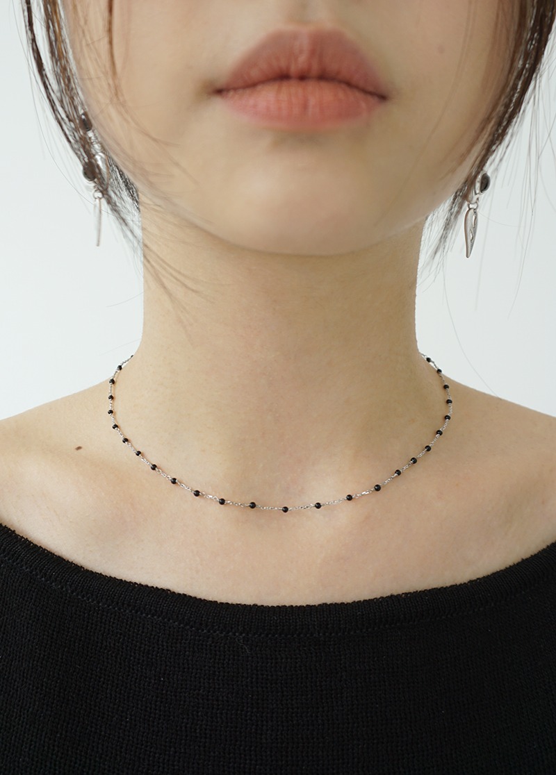 [N245][silver]black stone necklace/목걸이 미니멀목걸이 포인트목걸이 은목걸이 원석목걸이 시선