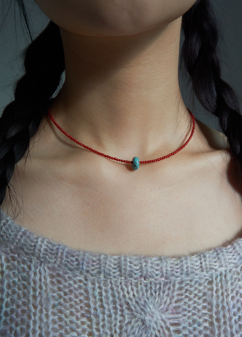 [N514][surgical] red sanho necklace/레이어드 포인트 목걸이 시선