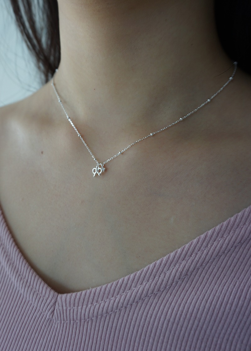 [N640][silver] mini ribbon necklace / 큐빅 은 목걸이 시선