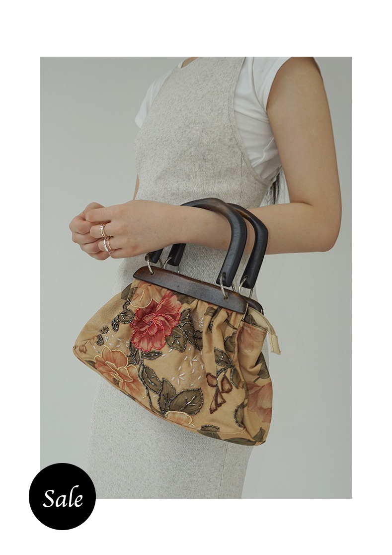 [sale][vintage][bag]brown wood flower bag/가방/스웨이드가방/빈티지가방/나무가방/시선