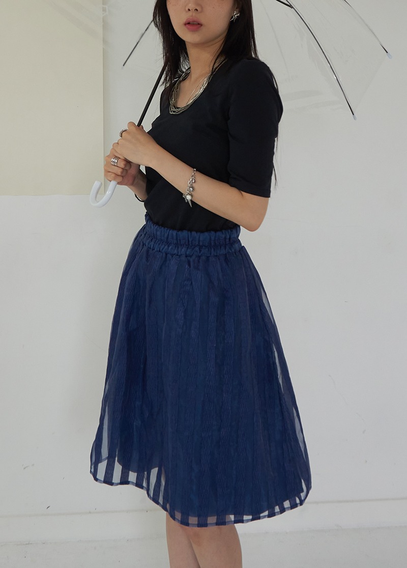 [vintage]blue stripe skirt/블루 캉캉 미디 스커트/시선