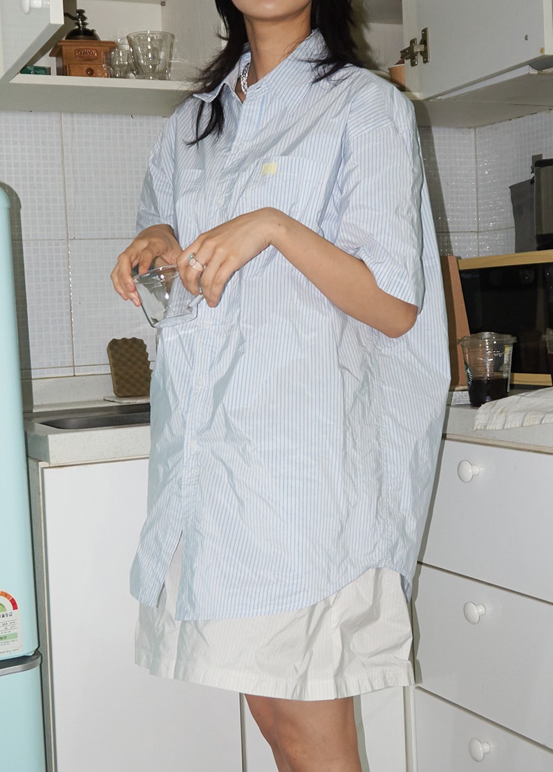 [top]stripe boy shirt/스트라이프 반팔 셔츠 시선