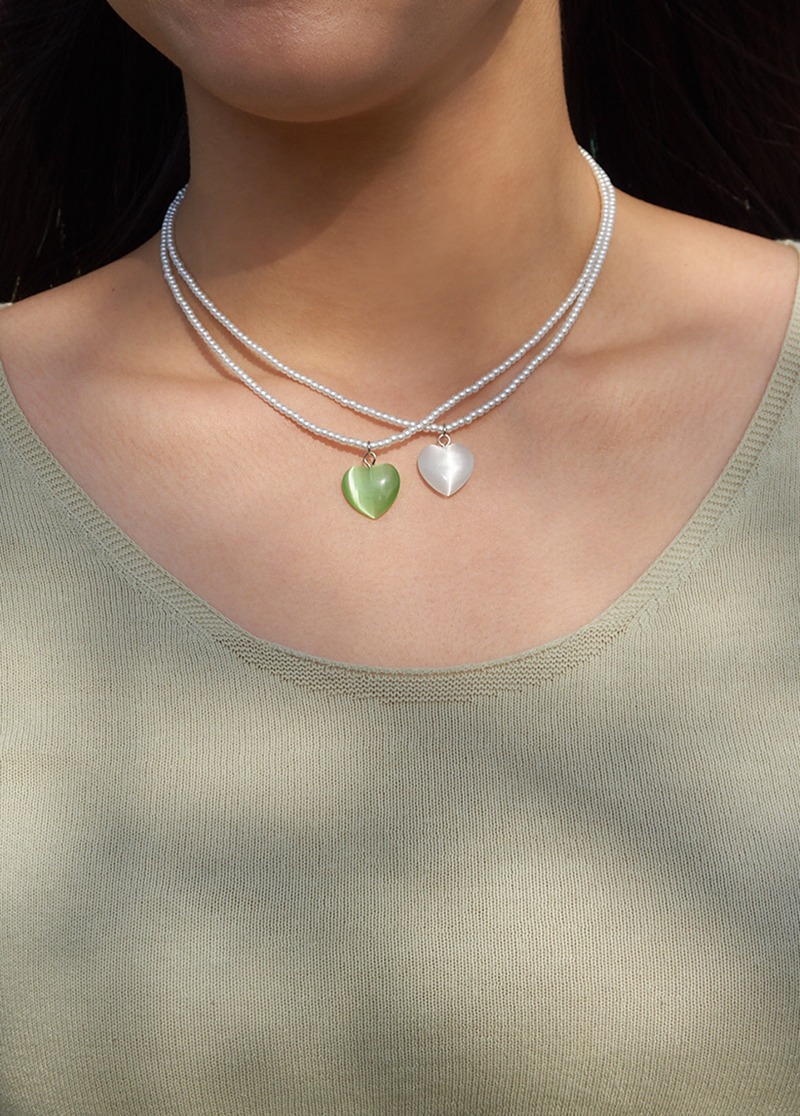 [N554] heart beads necklace / 포인트 하트 비즈 목걸이 시선