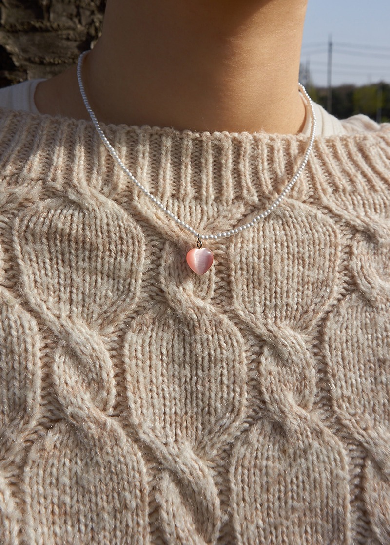 [N553] mini pink heart beads necklace / 포인트 하트 비즈 목걸이 시선