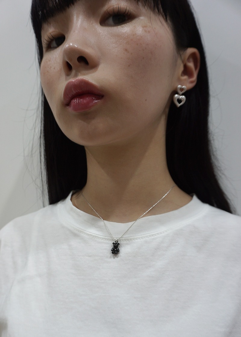 [N598] [silver] black bear necklace / 포인트 목걸이 시선
