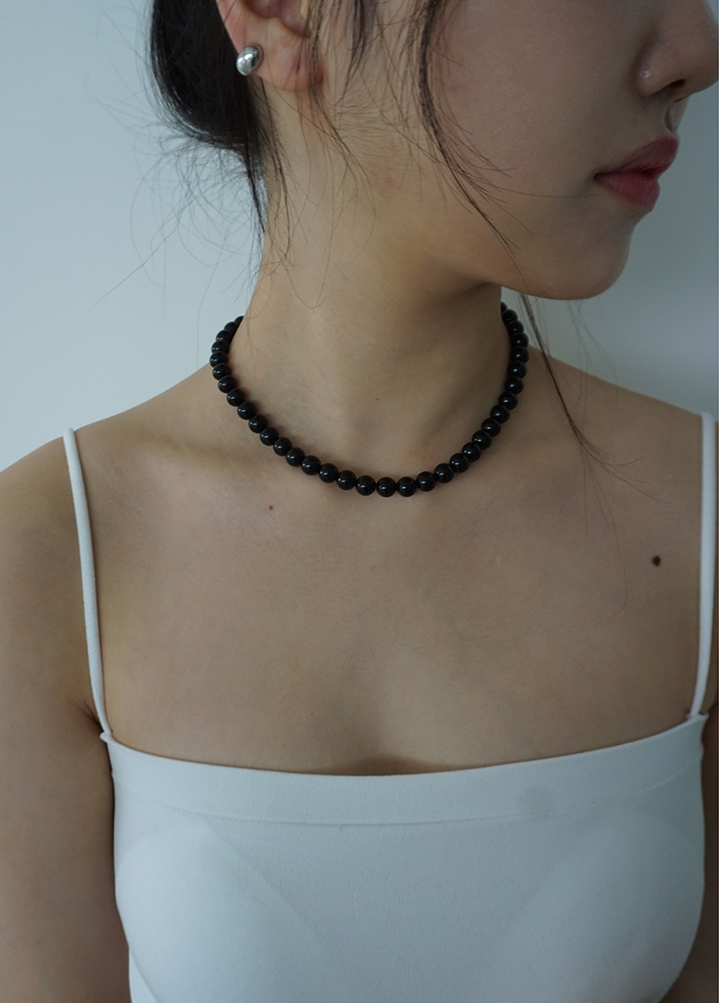 [N647] minimal black onyx necklace / 원석 목걸이 시선