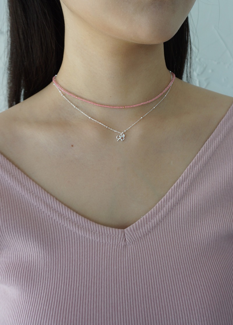 [N636] pink glass beads necklace / 미니멀 목걸이 시선